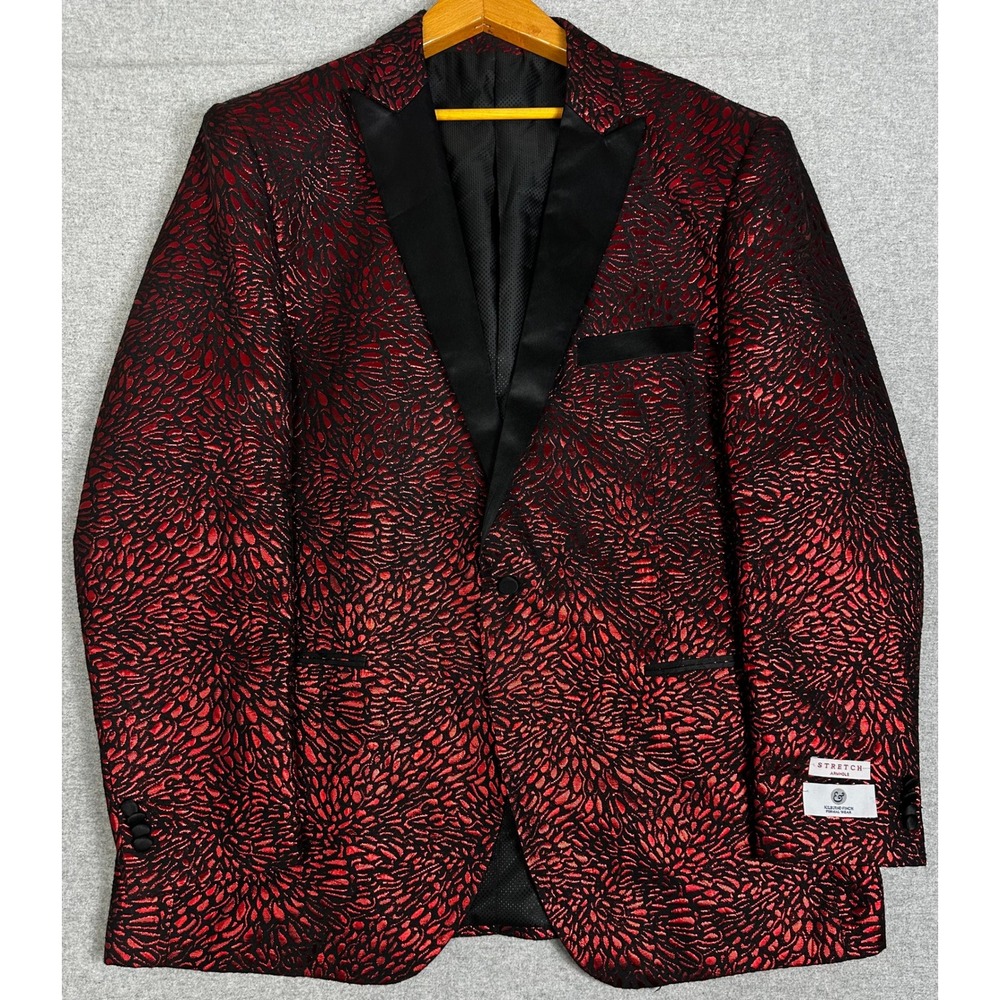NEW Kilburne & Finch Blazer Men 50L Red Black Metallic Jacquard Tuxedo